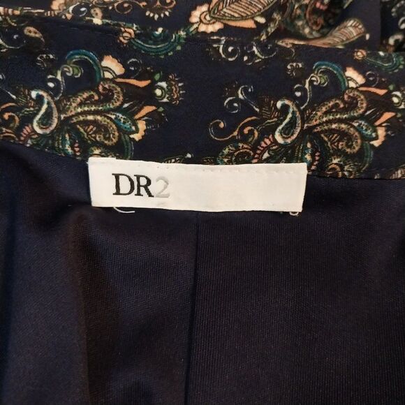 DR2 Paisley Shift Dress Women Size Medium Navy Blue Preppy Academia Boho - Picture 3 of 9